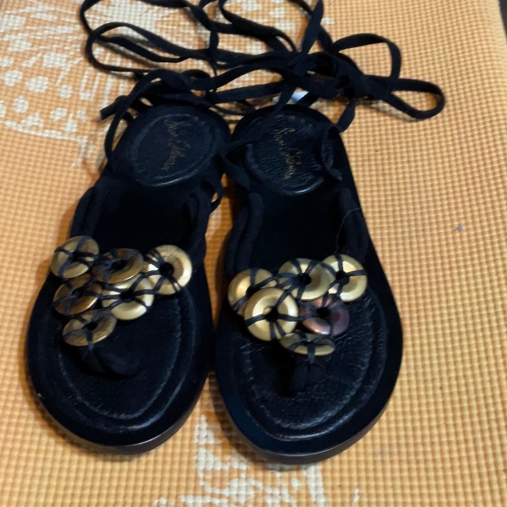 Sam Edelman Black Sandals with Gold Rings